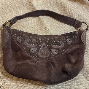 Fossil Dark Brown Embroidered Hobo Bag